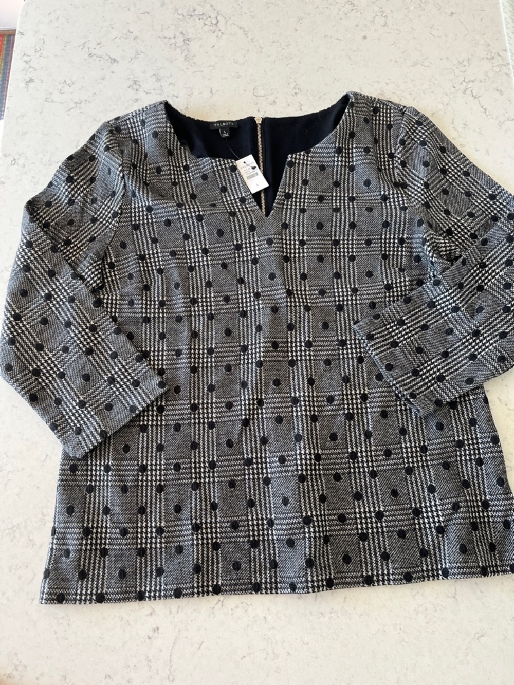 NWT Talbots Black & White Plaid Dot Ponte Tunic